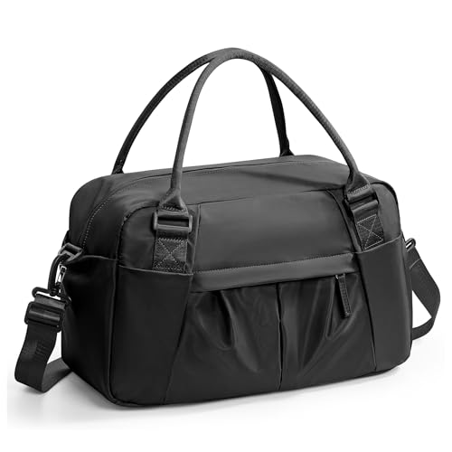 Small Black Gym Duffle Bag for Women Men with Shoe Compartment, Mini Cute Weekender Handbag Carry on Travel Bag for Airplane, Water Resistant Sports Yoga Tote Bag with Dry Wet Separated Pocket. - color: Black Small