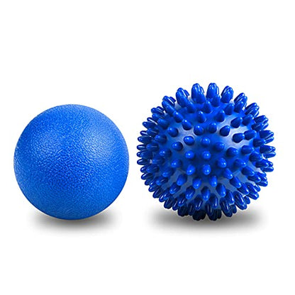 URAQT Spiky Massage Ball Set, 2 Pack Physical Therapy Massage Balls, Hard Lacrosse Ball & Spiky Massage Ball for Myofascial Release and Trigger Point Deep Tissue Massage (Blue) - color: 2pcs