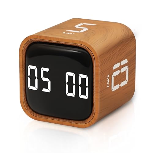 VEWINGL Productivity Cube Timer, Wood Grain Finish, 5/10/30/60 Min Presets | Stopwatch, custom modes and 3 alert modes; ADHD-friendly timer for work, study, back to school and kitchen - color: Wood Grain Finish