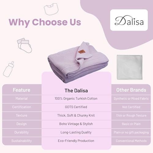 Dalisa Alina GOTS Organic Cotton Throw Blanket, Lavender Frost, 80x90 in - color: Lavender Frost, size: 80x90