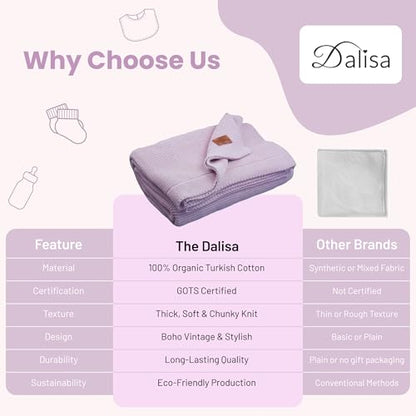 Dalisa Alina GOTS Organic Cotton Throw Blanket, Lavender Frost, 80x90 in - color: Lavender Frost, size: 80x90