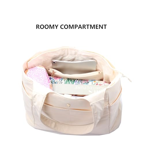 ESVAN Yoga Tote Bag Mat bag Women Shoulder Bags Carryall Tote for Travel Office Workout Gym Nurse Beach - color: Beige