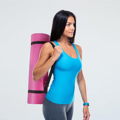Fitvids Yoga Mat, 1/2-Inch Extra Thick High Density Exercise Mat, Anti-Tear Exercise Yoga Mat with Carrying Strap, Suitable for Various Yoga Exercises - color: Pink