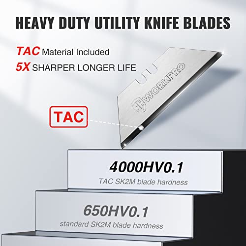WORKPRO Premium Utility Knife Blades, TAC Diamond Coated SK2M, 50-Pack Utility Blades Replacement with Dispenser - style: 50-Pack