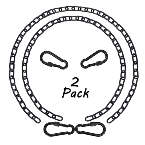 2 Pack 63in Hanging Swing Chain with 4 Carabiners, 660LB Capacity Hanging Kits Heavy Duty Hanging Chair Hardware for Hammock Swing Hanging Chair Punching Bags Sandbag Indoor Outdoor Yoga Gym (Black) - color: Black, size: 2 Pack 63 inch