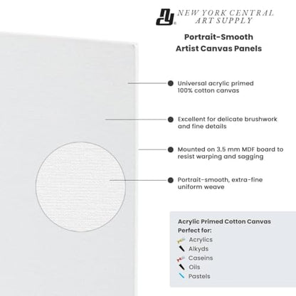 New York Central Portrait-Smooth Artist Canvas Panel 6x12 - Professional Quality 100% Cotton Canvas Panels for Painting - Ideal for Painting, Acrylics, Oils - size: 6x12"