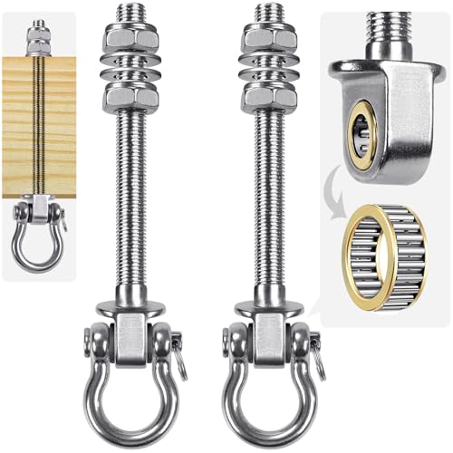 SELEWARE Heavy Duty Swing Hanger with Bearings, 2 Pack Porch Swing Hardware | 304 Stainless Steel, M10 x 6 4/5 Inch Bolts, Supports Up to 1500LB, Designed for Wood Beams, Steel Frames and Yoga Hammocks - color: U (6 4/5 inch, 2 Pack)