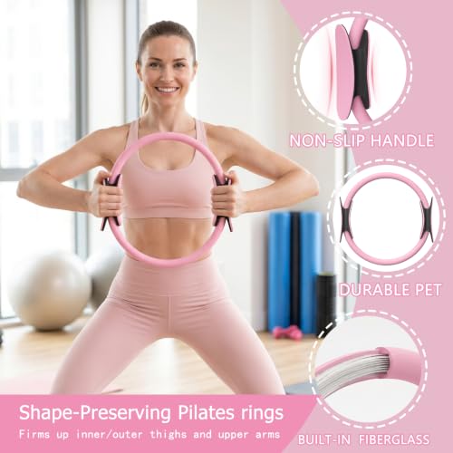 Pilates Kit for Women 18PCS, Home Pilates Workout Kit for Beginners | with 9-inch Pilates rings and balls, Elastic bands, Foot covers, Stretch bands Essential Accessories for Home Workouts