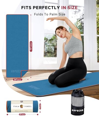 HAPBEAR Non Slip Yoga Mat Towel with Grip Dots, 72" x 24" Hot Yoga Towel - Super Absorbent Microfiber Yoga Towel for Hot Yoga, Bikram, Pilates and Gym Workout - Blue - color: Blue