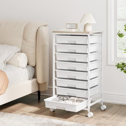 TOOLF Rolling Storage Cart with 8 Drawers,White - color: White