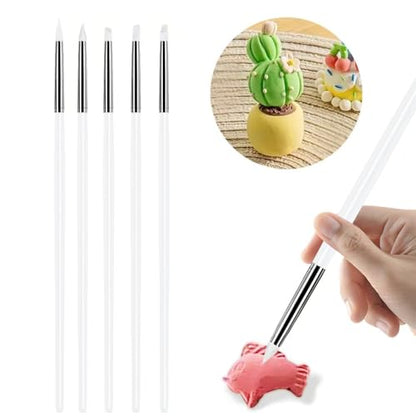 5Pcs Silicone Sculpting Tools for Polymer Clay, Nail Art & Craft DIY | Silicone Shaping Brushes for Clay Modeling, Ceramic, Fondant, Nail Art Design, Detailing and DIY Projects - color: White