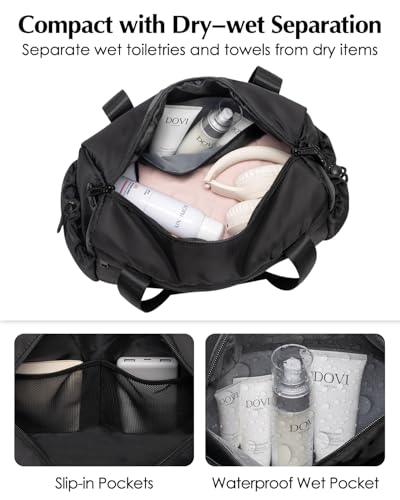Small Gym Bag, Mini Gym Bag with Yoga Mat Holder & Wet Compartment, Black - color: Black