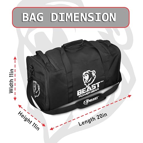 Beast Power Gear Gym Duffle Bag- Workout, Boxing, MMA, Sports Bag with Shoes Compartment and Adjustable Shoulder Strap for Men and Women (Black) - color: Black
