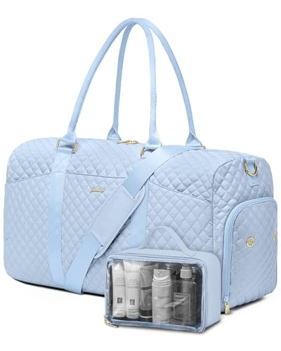 Women Weekender Travel Duffle Bag: Travel Duffel Overnight Bags with Shoe Compartment Large Carry on Tote with Toiletry Bag Weekend Traveling Yoga Gym Hospital Bag for Women with Wet Pocket Light Blue - color: 06-Light Blue, size: Large