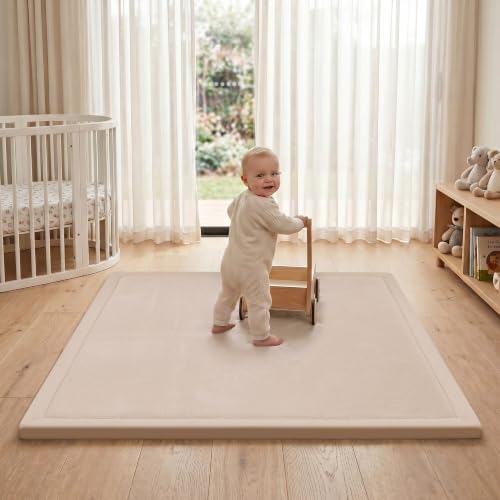 ACOMOPACK 1.3" Thick Baby Play Mat for Floor,50x50 Elasti-Foam Playpen Mat for Kids,Infants,Toddlers, Ultra Soft Crawling Mat with Non-Slip Bottom,Tummy Time,Nursery Rug,Yoga,Tatami（Beige） - color: Beige, size: 50"×50"