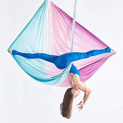 F.Life Aerial Yoga Hammock kit- Yoga Swing Multicolor 5 yards-Flying Yoga Include Daisy Chain,Carabiner and Pose Guide - color: Fairy Floss Omber