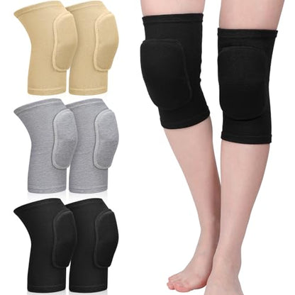 Eurzom 3 Pairs Dance Knee Pads Women Non-Slip - color: black, gray, skin color