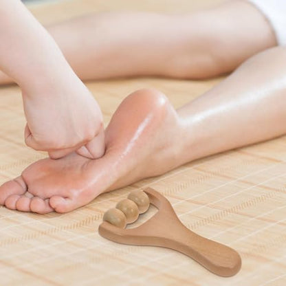 Ciieeo 2Pcs Wooden Massage Roller Muscle Relief/Gift, Wood Massage Tool, Wooden Roller Tools for Body Care and Relaxation, Manual Massage Roller Tool for Daily Home Use (3 Bead Gear Roller)