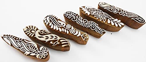 CraftsofIndia® Elegant Border Pattern Henna Mehendi Print Wooden Block Stamps (Set of 6 | - size: 6 Pcs