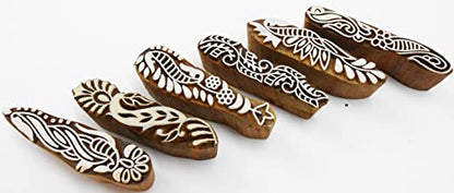 CraftsofIndia® Elegant Border Pattern Henna Mehendi Print Wooden Block Stamps (Set of 6 | - size: 6 Pcs