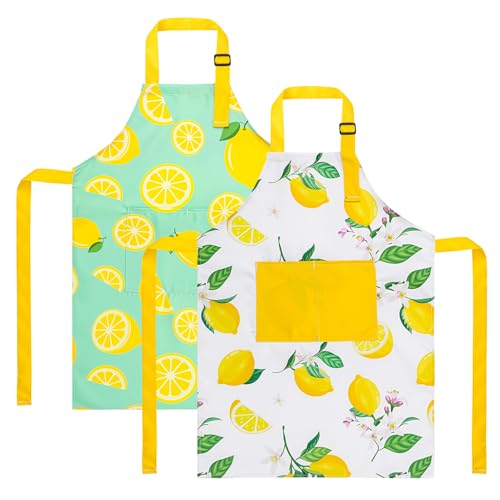 2 Pack Kids Apron, Cute Cooking Aprons, Waterproof Art Apron with Pockets, Toddler Painting Artist Apron Adjustable - color: Lemon, size: 45*62cm