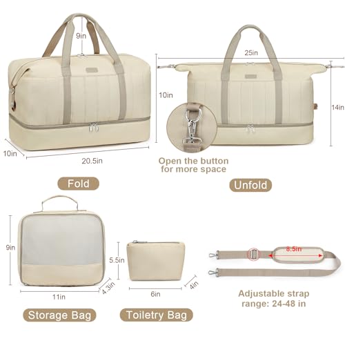 IBFUN Weekender Bags for Women, 21" Travel Duffle Bag with Shoe Compartment - color: E2-Khaki