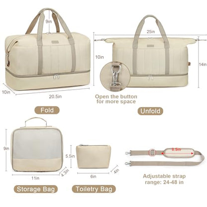 IBFUN Weekender Bags for Women, 21" Travel Duffle Bag with Shoe Compartment - color: E2-Khaki