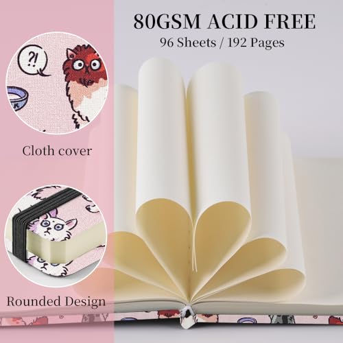 4.8x4.8 Pocket Sketch Book,Hardcover Art Sketchbook for Drawing Journal | Cloth Cover,80gsm Blank Paper,96Sheets,Lay-Flat,Portable Travel Creation Paint Diary Memo Planner,Dry MediaPink Cat - color: Cloth Cover-4.8x4.8in-Pink Cat