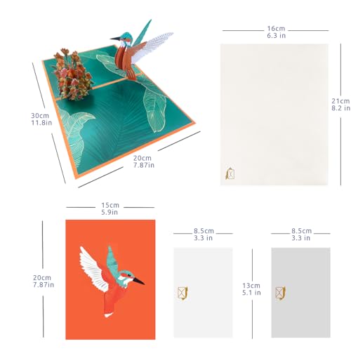 3D Hummingbird Pop Up Card Mother’s Day Card Happy Birthday Card Anniversary Card Valentine Card Thank You Card with Envelope and Blank Note. - color: Hummingbird