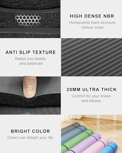 YR Large Exercise Mat 78.7"L x 51"W 20mm Thick Workout Mats for Home Gym - color: Black
