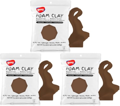BOHS Brown Modeling Foam Clay - 1.1 Lbs, Squishy,Soft, Air Dry -for Flower Mirror,Cosplay,Fake Bake, Slime Supplies-500g (Pack of 3) - color: Brown, size: 500 g (Pack of 3)