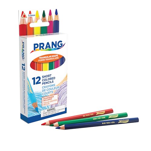Prang Easy to Hold, Short Triangular Colored Pencils with Sharpener | 12 Colors, 12 Count (1 Pack), 5.5 mm Core - size: 12 Count (Pack of 1)
