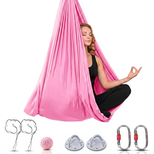 LOTUS78 Aerial Yoga Hammock 5.5 Yards (198 Inches) – Premium Aerial Silk Swing for Antigravity Fitness, Inversion Therapy, Strength & Flexibility | Purple | Yoga Trapeze for Home & Studio - color: Pink