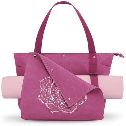 Gonex Yoga Mat Bag For Women Canvas Tote Pilates Gym Bag With Mat Carrier | Front-Opening Quick Access Mat Straps, Durable Cotton Canvas, Machine Washable, Bottle Holder Multi Pockets, Yoga Gym Travel - color: Rose Red, size: Classic (15.5×5.5×14.5inch)