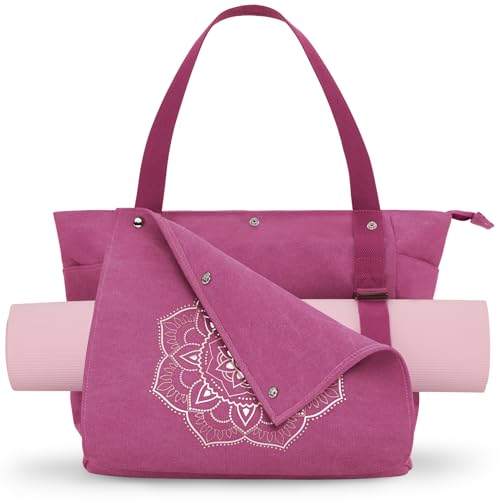 Gonex Yoga Mat Bag For Women Canvas Tote Pilates Gym Bag With Mat Carrier | Front-Opening Quick Access Mat Straps, Durable Cotton Canvas, Machine Washable, Bottle Holder Multi Pockets, Yoga Gym Travel - color: Rose Red, size: Classic (15.5×5.5×14.5inch)