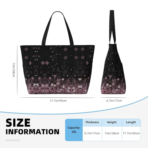 Large Beach Bag for Women Waterproof Foldable Travel Shoulder Tote Bag with Pocket for Weekender Pool Vacation - color: Floral Black