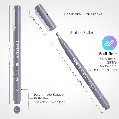 KEMYR 10 Sizes Gray Fineliner Micro Drawing Pens, Waterproof Pigment Ink | Archival Ink,AP Certified,With Case,0.05-1.0mm, for Illustration,Journaling,Sketching,Manga,Drawing,Artists And Beginners - color: Grey Micro Pens 10 SIZES,0.05-1.0mm, style: 10 SI