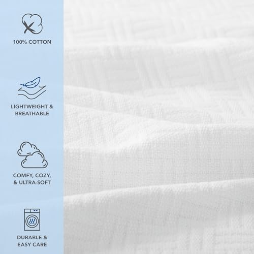 Arkwright Basket Weave Twin Blanket - Case of 4-100% Ringspun Cotton All Season Blankets, Luxury Hotel Quality, Soft on Skin, Breathable, 300 GSM for Bed, Sofa, and Chair, 68 X 90 in, White - color: Bright White, size: Twin (68x90) Case of 4