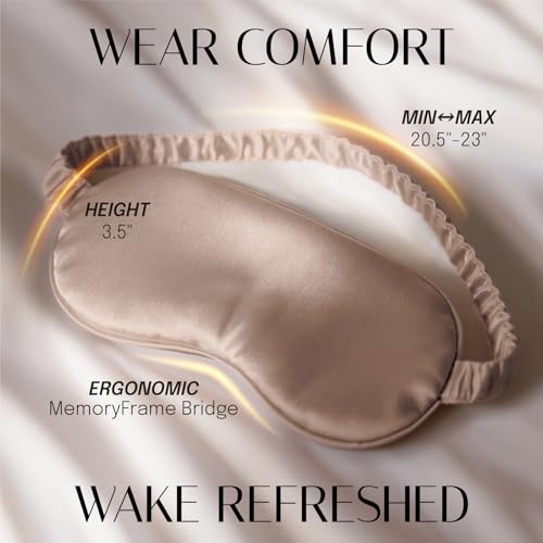Silk Sleep Mask Eye Mask Blindfold with Double Layer Silk Filling and Elastic Strap for Full Night's Sleep, Travel and Nap, Soft Eye Cover Eyeshade with Luxury Bag and Ear Plugs by OLESILK (Camel) - color: Camel