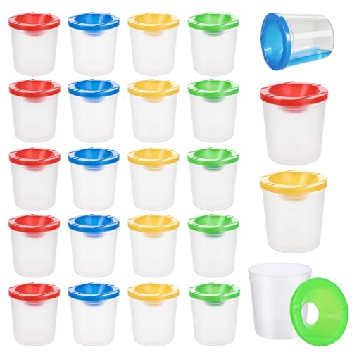 24 Pcs No Spill Paint Cups with Lids for Kids Paint Water Cup for Painting Spill Proof Paint Containers for Art Classrooms Crafts Supplies