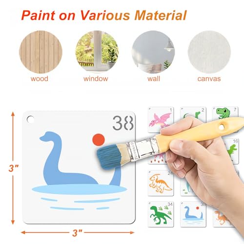 Dinosaur Stencils for Painting, 64 Pcs 3 Inch for Cards Rocks Kid Art | Reusable & Easy to Clean, Prehistoric Dino Accents, Gift Tags, Journals, Scrapbooks, Beginner Friendly - color: Dinosaur