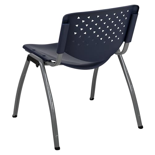 EMMA + OLIVER Home and Office Navy Plastic Stack Chair with Perforated Back | Powder Coated, 880 LBS. Weight Capacity - color: Navy