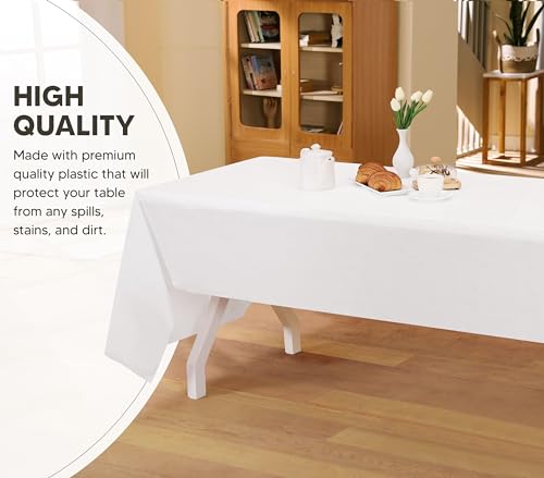 Utopia Kitchen Plastic Table Cloth Disposable [White, 12 Pack] | 54x108 Inch Rectangle Tablecloth Waterproof Stain Resistant Party Table Cover - color: White, size: 54X108 Inch - 12PC