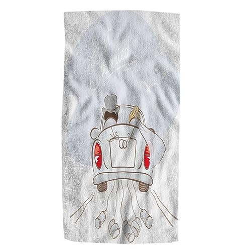 Pehede Just Married Hand Towel Newlyweds in a Car Wedding, Love Cute Can Soft Guest Face Bath Towel Bathroom Decorations Thin Kitchen Tea Dish Towels 15 x 30 inch - color: Just Married