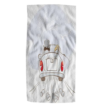Pehede Just Married Hand Towel Newlyweds in a Car Wedding, Love Cute Can Soft Guest Face Bath Towel Bathroom Decorations Thin Kitchen Tea Dish Towels 15 x 30 inch - color: Just Married