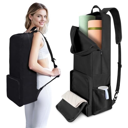INFANZIA Yoga Mat Carrier Bag,30L Waterproof Tote with Shoulder Strap | Fits 68-72" Mats, 600D Oxford Waterproof, Dual-Layer Leak-Proof Pocket, SBS Zipper, Multiple Pockets, For Gym & Travel - color: Black