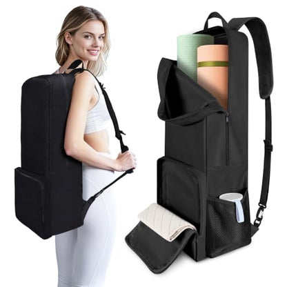 INFANZIA Yoga Mat Carrier Bag,30L Waterproof Tote with Shoulder Strap - color: Black