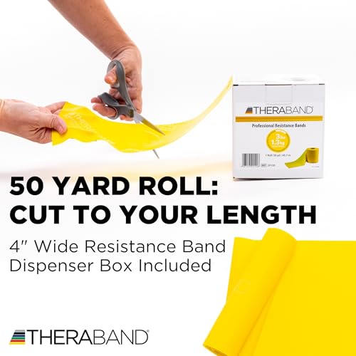 THERABAND Resistance Band, 50-Yard Roll, Latex Elastic Band for Exercise, Stretching, Physical Therapy, Yoga, Pilates, Home Workouts, Cut-to-Length, Color-Coded Levels - color: Yellow | Light, style: Non-Latex