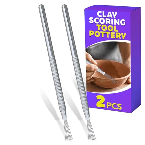 2 Pcs Pottery Scoring Tool Ceramics, 5.33 In, Stainless Steel Pottery Tools | Clay Scoring Tool Set; Feather Wire Texture; Aluminum Alloy Handle, Knurled Grip; for Air Dry Clay Sculpting, and Texturing