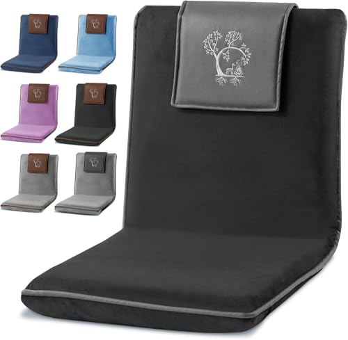 Japanese Meditation Floor Chair with Back Support for Adults - Premium Meditation Chair with Adjustable & Foldable Back for Seating, Yoga & Gaming — Folding Backjack Chairs with Backrest for Adults - color: Black Grey, style: Square